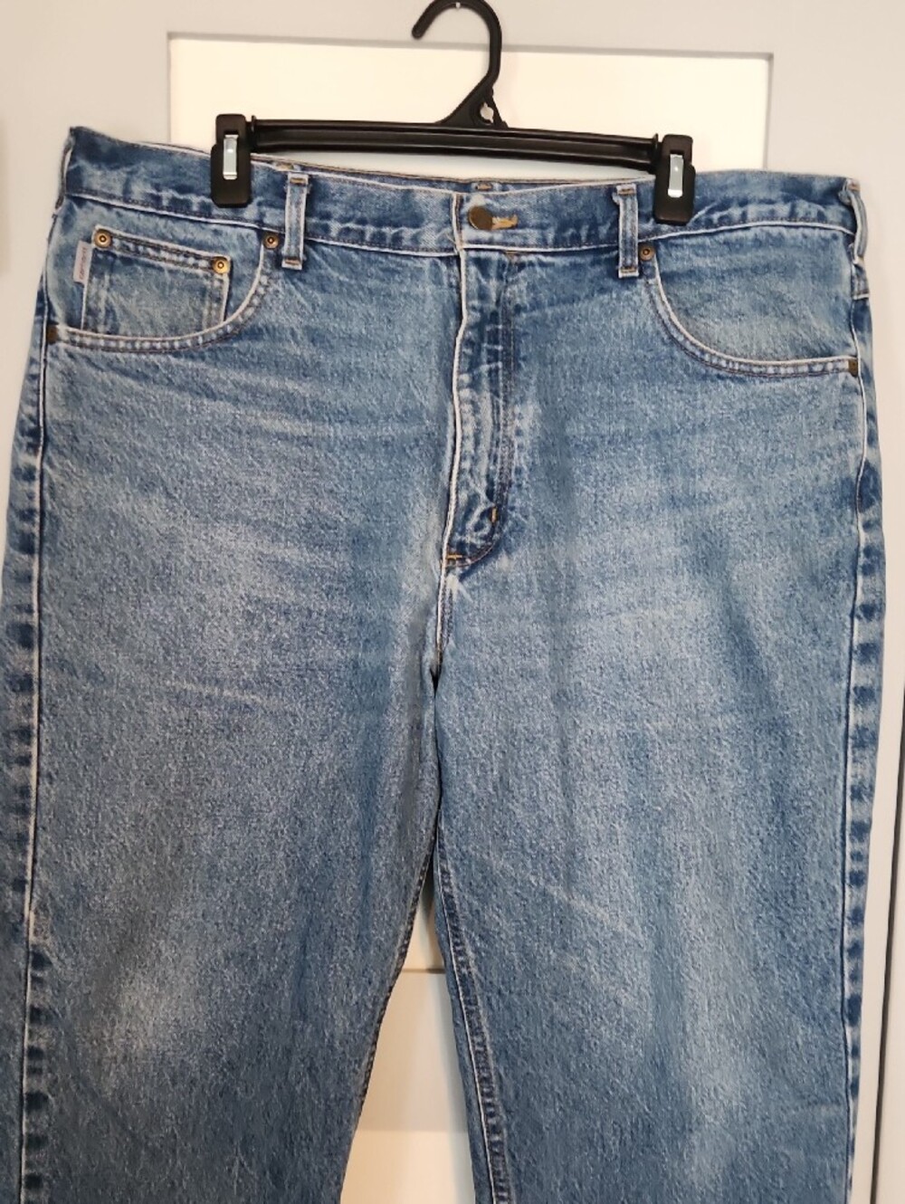 Carhartt Men's Relaxed Fit Light Blue Jeans, size 38 x 30.